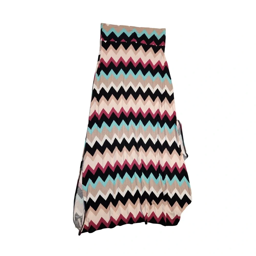 Charlotte Russe Chevron Maxi‎ Skirt Black Teal Magenta Tan M 2811687-E3 Y2K 90s